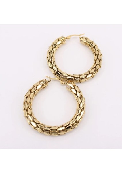 Kararmaz Paslanmaz Gold Renk Petek Desenli Çelik Küpe