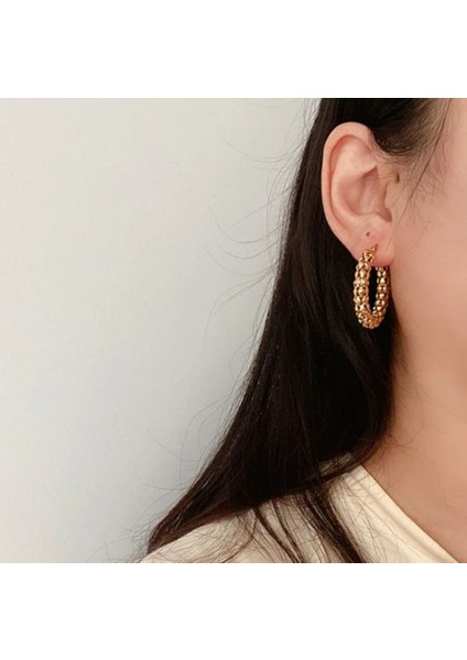 Kararmaz Paslanmaz Gold Renk Petek Desenli Çelik Küpe modelleri