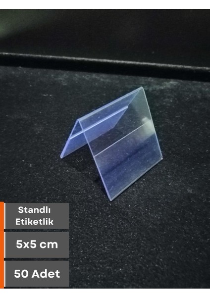 Şeffaf Etiket 50 Adet Pvc Etiketlik Çatı Format Çift Yönlü (5x5 cm) Ayaklı Standlı Şeffaf Etiketlik isimlik Ürün isimliği