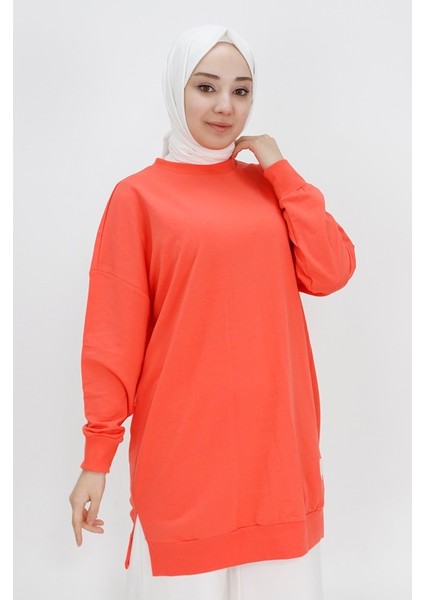 30644 Iki Ip Kumaş Basic Tunik Sweatshirt