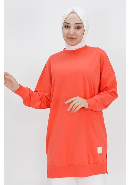 30644 Iki Ip Kumaş Basic Tunik Sweatshirt