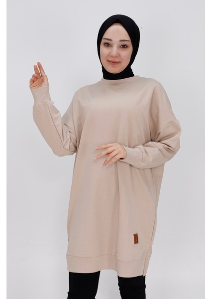 30644 Iki Ip Kumaş Basic Tunik Sweatshirt