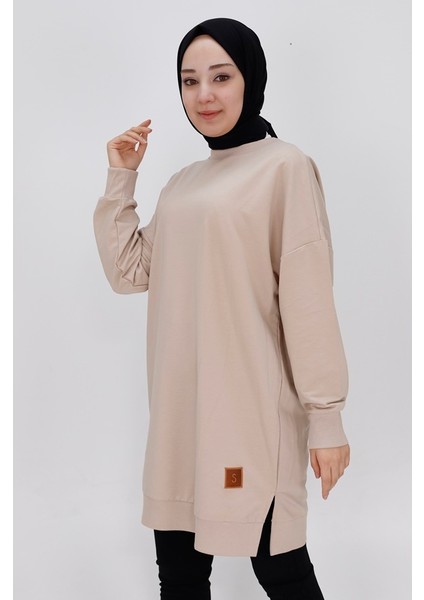 30644 Iki Ip Kumaş Basic Tunik Sweatshirt modelleri