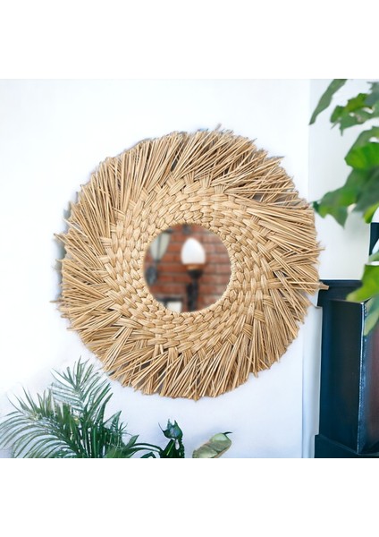 Dekoratif Yuvarlak Ayna Doğal Antre Hol Koridor Salon Mutfak Duvar Aynası 60CM Oceanpoint