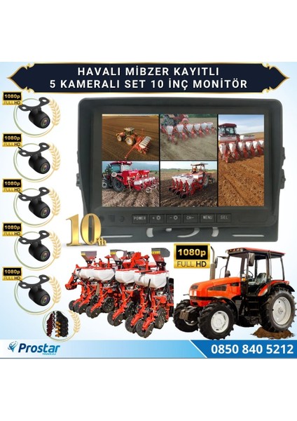 5 Kameralı Mibzer Havalı Tohum Makinesi 10 Inç Monitör 1080P