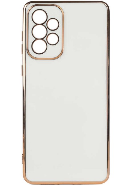 Samsung Galaxy A73 Kılıf Kenarları Gold Kamera Korumalı Renkli Pastel Silikon Beyaz Bark