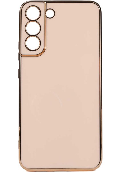 Samsung Galaxy S22 Plus Kılıf Kenarları Gold Kamera Korumalı Renkli Pastel Silikon Rose Gold Bark