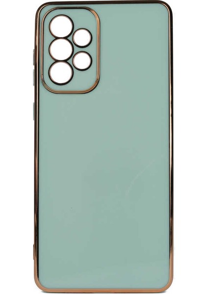 Samsung Galaxy A73 Kılıf Kenarları Gold Kamera Korumalı Renkli Pastel Silikon Açık Yeşil Bark