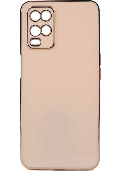 Oppo A54 4g Kılıf Kenarları Gold Kamera Korumalı Renkli Pastel Silikon Rose Gold Bark
