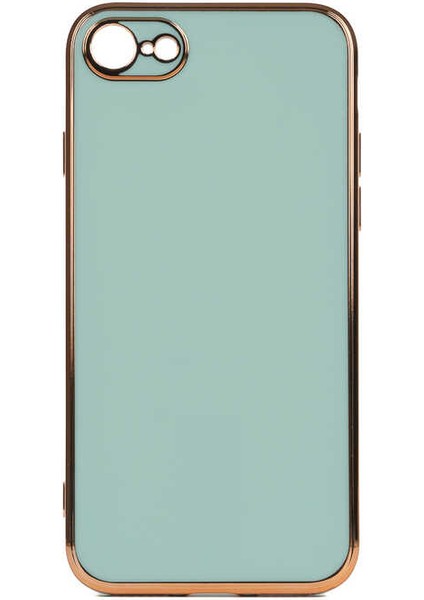 Apple iPhone Se 2022 Kılıf Kenarları Gold Kamera Korumalı Renkli Pastel Silikon Açık Yeşil Bark