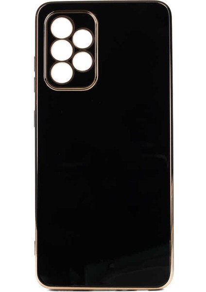 Samsung Galaxy A52 Kılıf Kenarları Gold Kamera Korumalı Renkli Pastel Silikon Siyah Bark