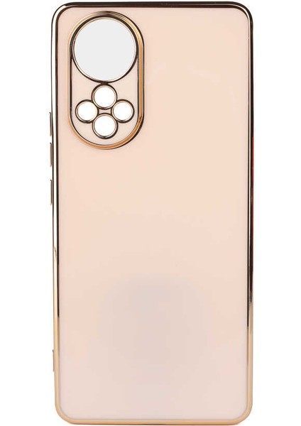 Huawei Nova 9 Kılıf Kenarları Gold Kamera Korumalı Renkli Pastel Silikon Rose Gold Bark