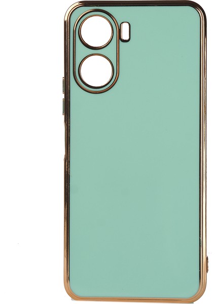 Vivo Y16 Kılıf Kenarları Gold Kamera Korumalı Renkli Pastel Silikon Açık Yeşil Bark