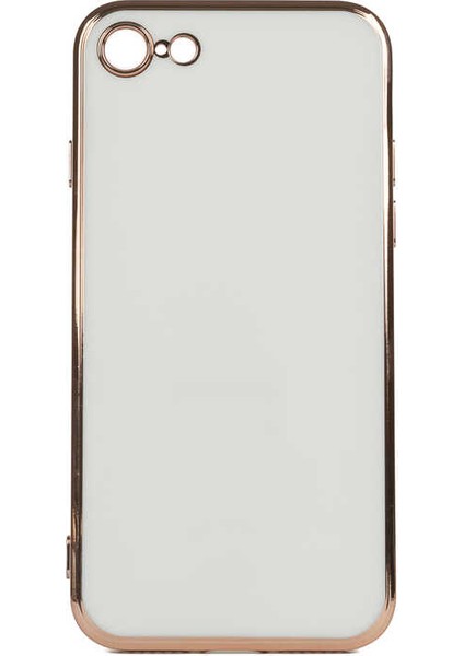 Apple iPhone 8 Kılıf Kenarları Gold Kamera Korumalı Renkli Pastel Silikon Beyaz Bark