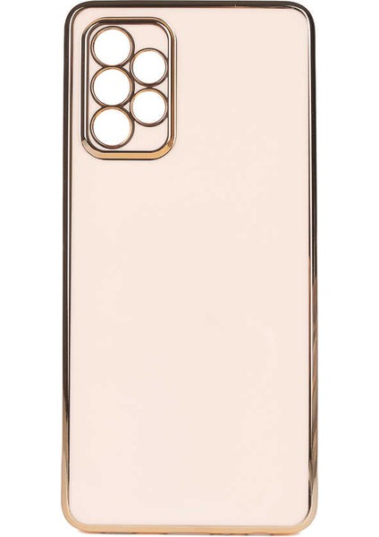 Samsung Galaxy A23 Kılıf Kenarları Gold Kamera Korumalı Renkli Pastel Silikon Rose Gold Bark