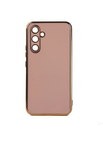 Samsung Galaxy A34 Kılıf Kenarları Gold Kamera Korumalı Renkli Pastel Silikon Rose Gold Bark