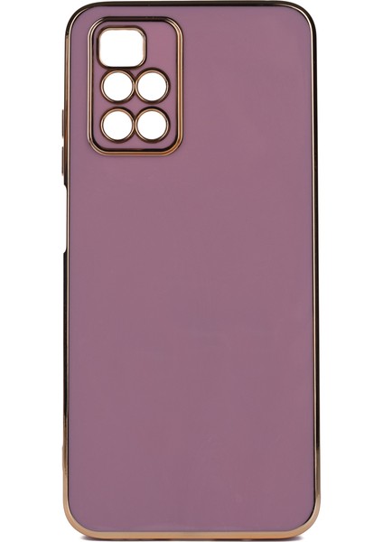 Xiaomi Redmi 10 2022 Kılıf Kenarları Gold Kamera Korumalı Renkli Pastel Silikon Mor Bark