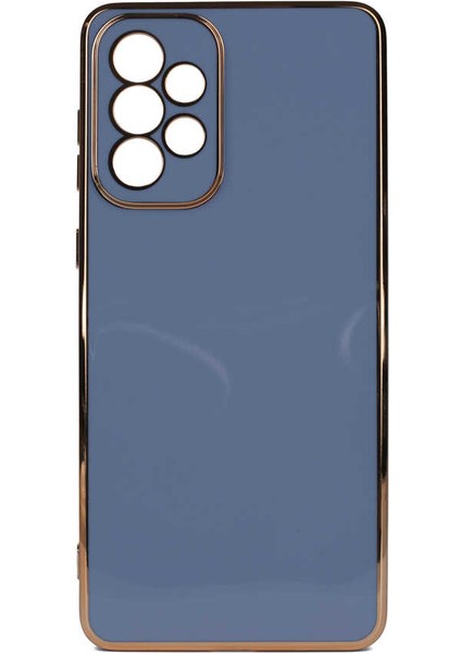 Samsung Galaxy A73 Kılıf Kenarları Gold Kamera Korumalı Renkli Pastel Silikon Mavi Açık Bark