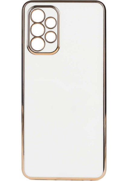 Samsung Galaxy A32 4g Kılıf Kenarları Gold Kamera Korumalı Renkli Pastel Silikon Beyaz Bark