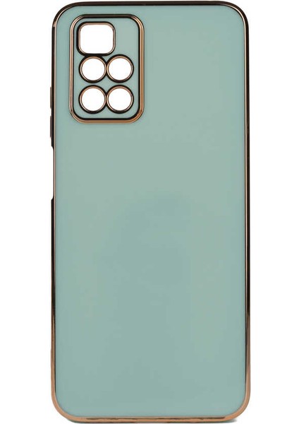 Xiaomi Redmi 10 Kılıf Kenarları Gold Kamera Korumalı Renkli Pastel Silikon Açık Yeşil Bark