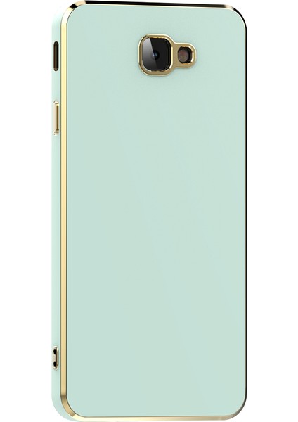 Samsung Galaxy J7 Prime Kılıf Kenarları Gold Kamera Korumalı Renkli Pastel Silikon Açık Yeşil Bark