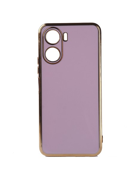 Vivo Y16 Kılıf Kenarları Gold Kamera Korumalı Renkli Pastel Silikon Lila Bark