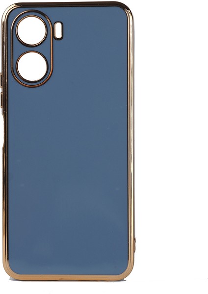 Vivo Y16 Kılıf Kenarları Gold Kamera Korumalı Renkli Pastel Silikon Mavi Bark