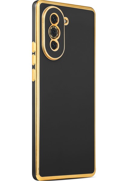 Huawei Nova 10 Pro Kılıf Kenarları Gold Kamera Korumalı Renkli Pastel Silikon Siyah Bark