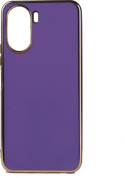 Vivo Y16 Kılıf Kenarları Gold Kamera Korumalı Renkli Pastel Silikon Derin Mor Bark