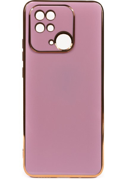 Xiaomi Redmi 10C Kılıf Kenarları Gold Kamera Korumalı Renkli Pastel Silikon Mor Bark