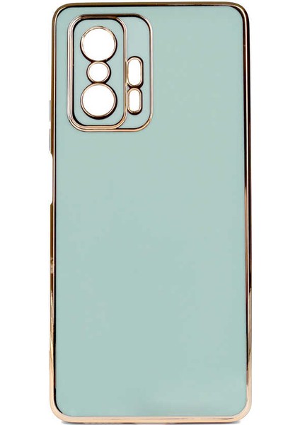 Xiaomi Mi 11T 5g Kılıf Kenarları Gold Kamera Korumalı Renkli Pastel Silikon Açık Yeşil Bark