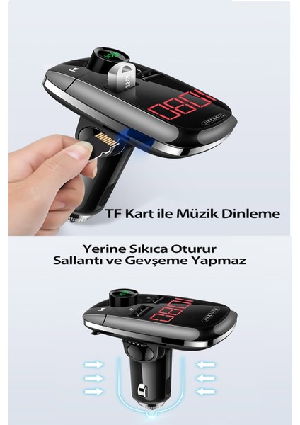 M55 Bluetooth Usb3.0 Pd Hızlı Şarj Dijital Fm Transmitter