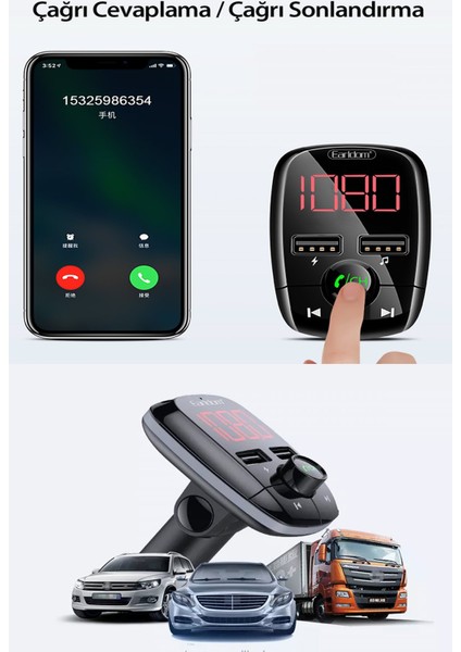 M55 Bluetooth Usb3.0 Pd Hızlı Şarj Dijital Fm Transmitter