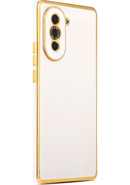 Huawei Nova 10 Pro Kılıf Kenarları Gold Kamera Korumalı Renkli Pastel Silikon Beyaz Bark