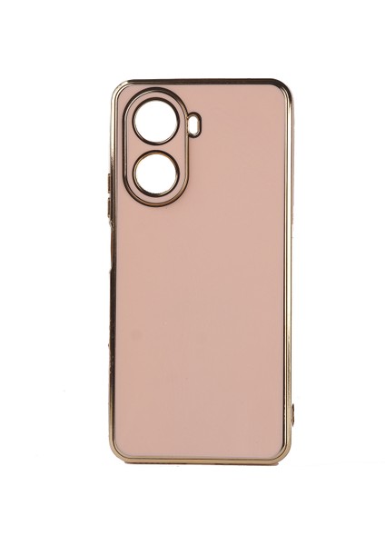 Huawei Nova 10 Se Kılıf Kenarları Gold Kamera Korumalı Renkli Pastel Silikon Rose Gold Bark