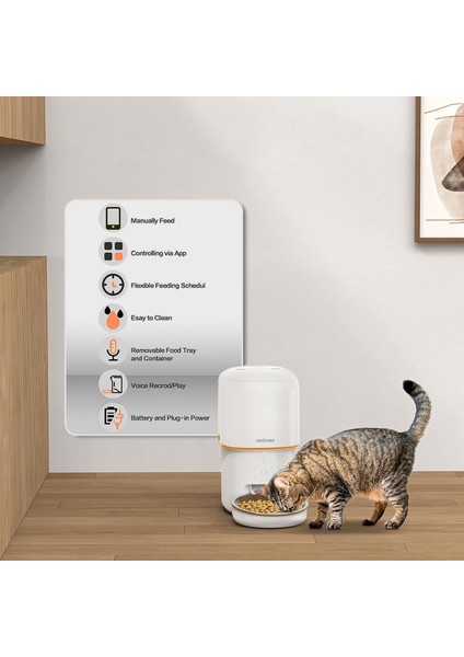 PF02 Akıllı Kedi Köpek Otomatik Mama Kabı , Tuya App-Wifi Uzaktan Kontrol, 4lt Hazne, Metal Kase