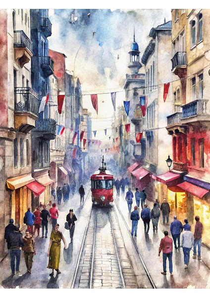 Blue Wall - Istanbul Serisi - Istiklal - Çerçevesiz Tasarım Poster Duvar Sanatı