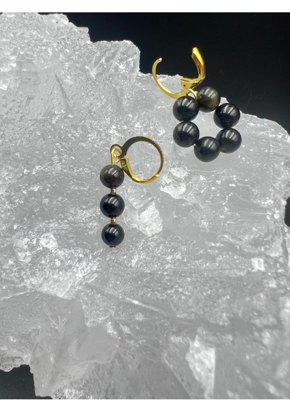 Obsidyen Doğal Taş Tasarım Küpe