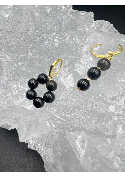 Obsidyen Doğal Taş Tasarım Küpe modelleri