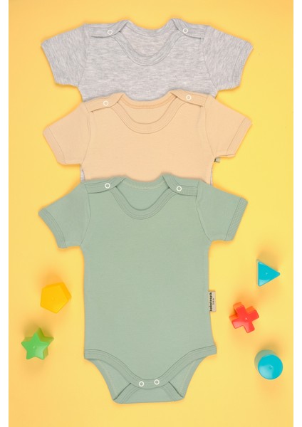3'lü Pamuklu Kısa Kol Çıtçıt Body Zıbın