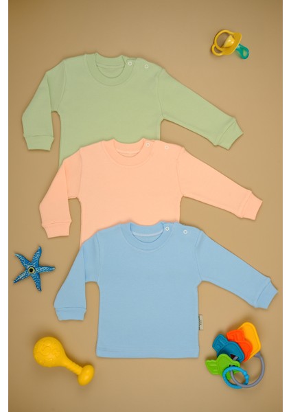 3'lu Pamuklu Uzun Kol Çıtçıt O Yaka Body Zıbın