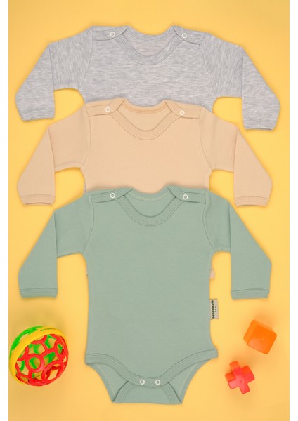 3'lü Pamuklu Uzun Kollu Çıtçıt Body Zıbın