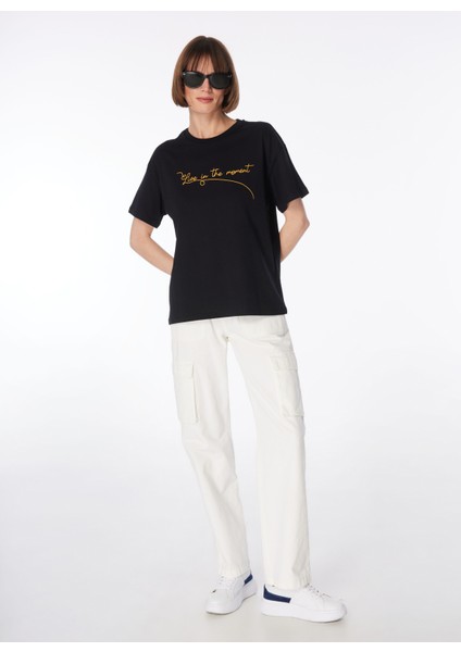Bisiklet Yaka Baskılı Siyah Kadın T-Shirt F4SL-TST0913 fiyatları