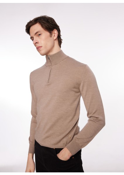 Fermuarlı Yaka Slim Fit Kahve Erkek Kazak WM63_ZMG9 fiyatları