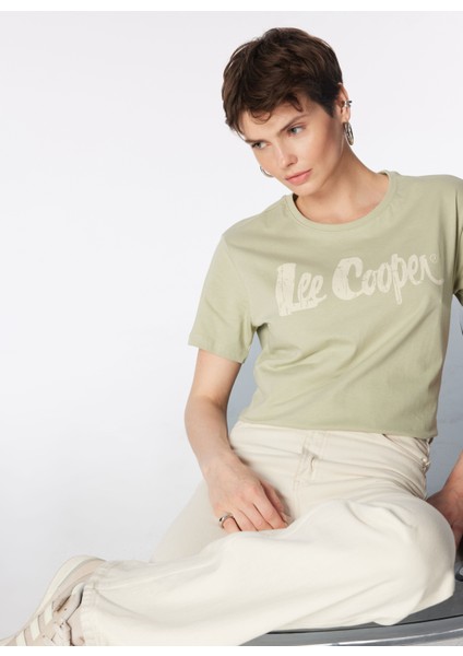 O Yaka Baskılı Açık Haki Kadın T-Shirt 242 Lcf 242005 Londonlogo A. Haki