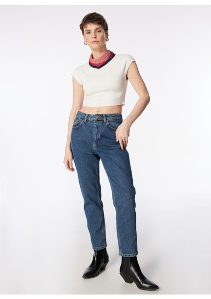 Yüksek Bel Geniş Paça Mom Fit Açık Mavi Kadın Denim Pantolon 242 Lcf 121008 Marlyn Posey Blue Mı