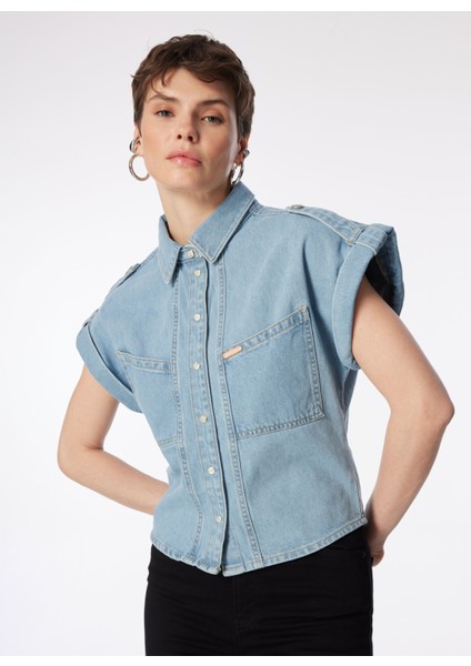 Açık Mavi Kadın Denim Ceket 242 Lcf 131007 Vakka Rastaban Blue