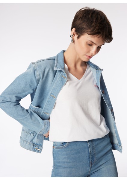 V Yaka Düz Beyaz Kadın T-Shirt 242 Lcf 242018 Loles Beyaz fiyatları
