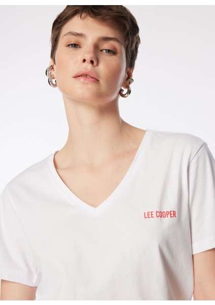 V Yaka Düz Beyaz Kadın T-Shirt 242 Lcf 242018 Loles Beyaz indirimleri