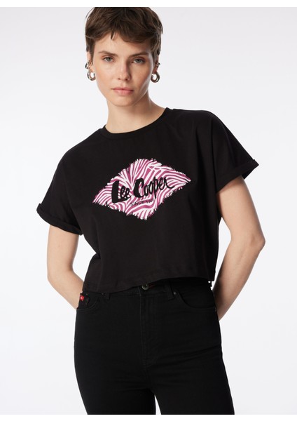 O Yaka Baskılı Siyah Kadın T-Shirt 242 Lcf 242015 Lorı Siyah